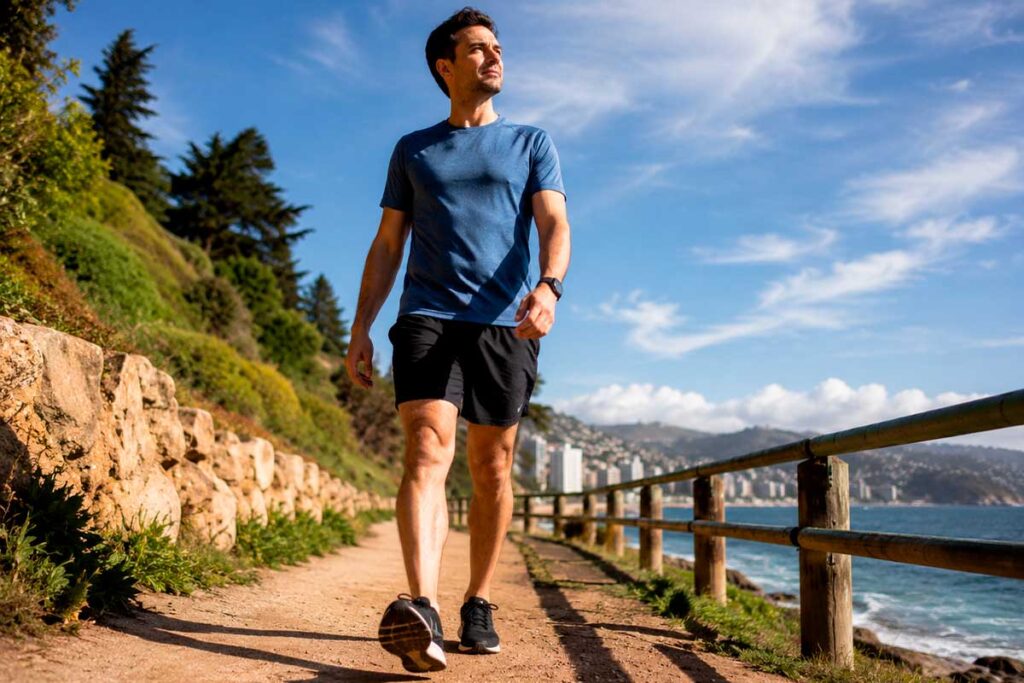 Persona caminando al aire libre en Viña del Mar como parte del tratamiento para colapso por TDAH